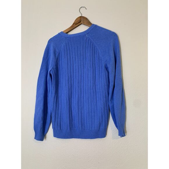 Talbots Blue Tan Ribbed V Neck Sweater Womens Sz S Soft Stretchy - Picture 10 of 14